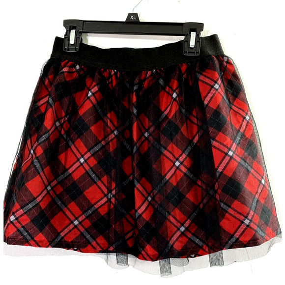 Disney Minnie Mouse Girls Skirt XL 14-16 Plaid Tulle Skort‎ Red Black - Picture 6 of 6